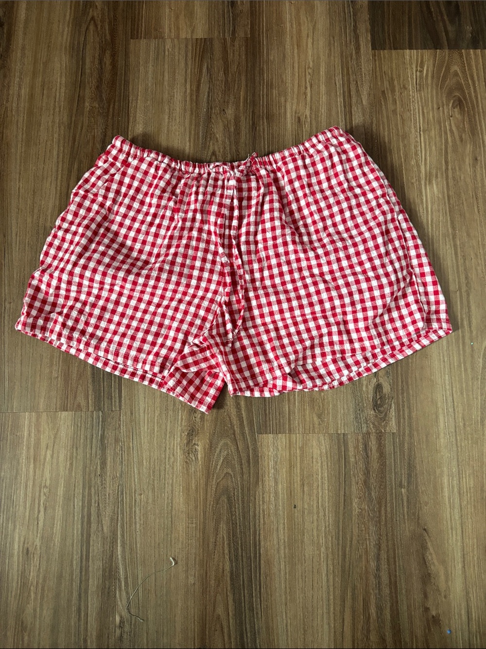 High-Waist Red Gingham Women’s Shorts with Drawstring